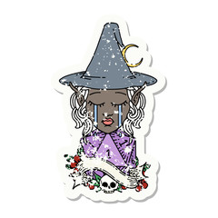 crying elf mage character face with natural one D20 roll illustration