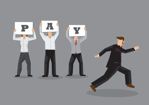 Workers Demand for Pay from Escaping Boss Conceptual Vector Business Illustration