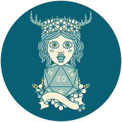 human druid with natural twenty dice roll illustration