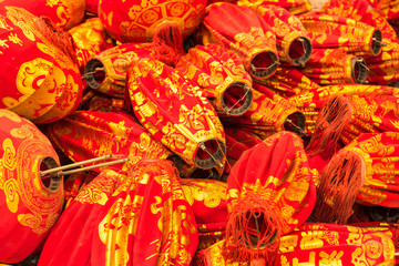 Chinese New Year Decorative Lanterns, Chinese new year decorations at Wat Leng Nei Yee 2 Temple.Words Chinese language mean " best wishes and lucrative"