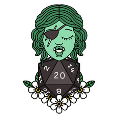 half orc rogue with natural twenty dice roll illustration