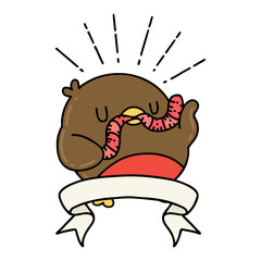 banner with tattoo style robin with worm