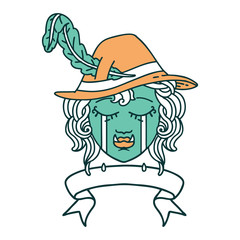 crying orc bard character with banner illustration