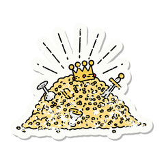 grunge sticker of tattoo style pile of gold