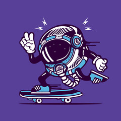 Skater Astronaut Helmet Space Skateboarding Character Design