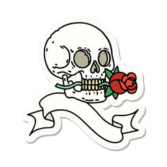 tattoo sticker with banner of a skull and rose