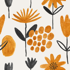 Abstract Seamless Pattern With Gouache Flowers