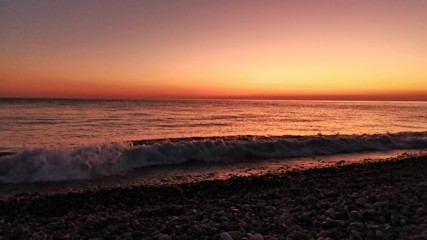 Pink sunset on the sea