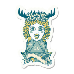 orc druid character with natural twenty dice roll sticker