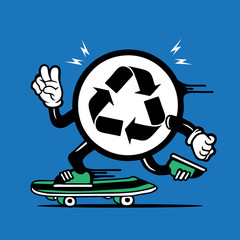 Skater Recycle Symbol Logo Skateboarding Character Design © Welikerock