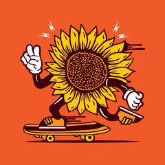 Skater Sunflower Flower Skateboarding Character Design © Welikerock