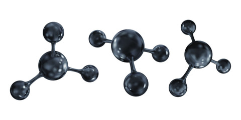Set of black coal molecules. Vector 3d illustration.