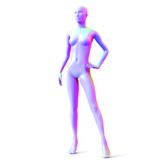 Female mannequin trendy iridescent neon color isolated on white background. Vector illustration.