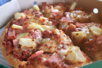 Hawaiian pizza, delicious food at home.