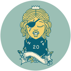 orc rogue character with natural twenty dice roll illustration