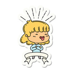 sticker of tattoo style girl sticking out tongue