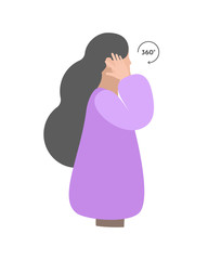 Vector isolated illustration. Neck exercises with head and ears massage by girl. Creative concept. Purple colors. White background