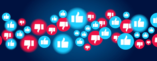 On a blue background there are many icons with likes and dislikes