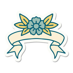 tattoo sticker with banner of a flower