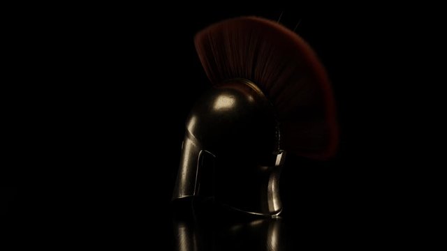 animation of ancient greek Sparta type helmet in low key light
