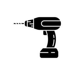 Silhouette Power screwdriver icon. Outline logo of hand drilling machine. Black simple illustration of professional tool, perforator. Flat isolated vector emblem on white background