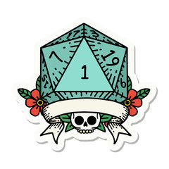 natural one d20 dice roll sticker