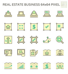 Real estate business and land investment vector icon set design, 64x64 pixel perfect and editable stroke.
