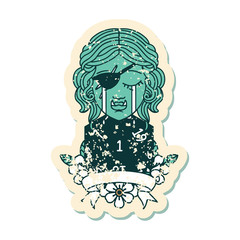 crying orc rogue character with natural one roll illustration