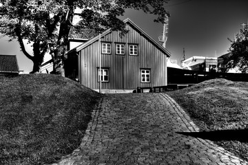 tromsø museum, tromso, gammel, sort/hvitt, flott, nydelig, fantastic, beutyfyll, plen, gress, 