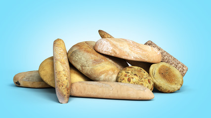 product categories bakery products different types of bread 3d render on a blue gradient background