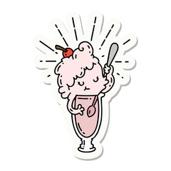sticker of tattoo style ice cream character
