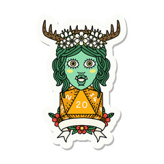 orc druid character with natural twenty dice roll sticker