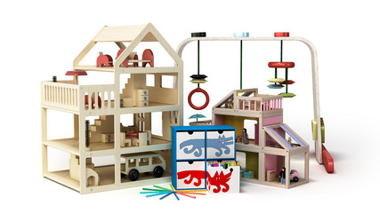 Fototapeta premium wooden toys for children 3d render on a white background