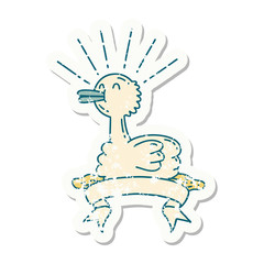 grunge sticker of tattoo style swimming duck