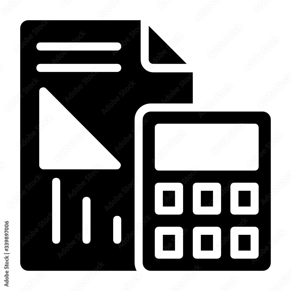 Poster industrial and engineering calculations concept. diagram with calculator vector icon design glyph