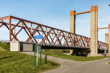 Red bridge in Spijkenisse, south Holland