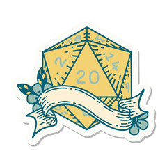 natural twenty D20 dice roll sticker