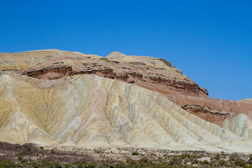 Fototapeta premium Colored, layered mountains of Aktau in the reserve of Kazakhstan.