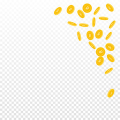 Russian ruble coins falling. Scattered sparse RUB 