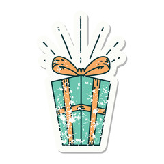grunge sticker of tattoo style christmas present