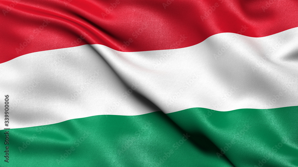 Wall mural 3D illustration of the flag of Hungary waving in the wind.