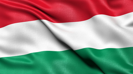 3D illustration of the flag of Hungary waving in the wind.