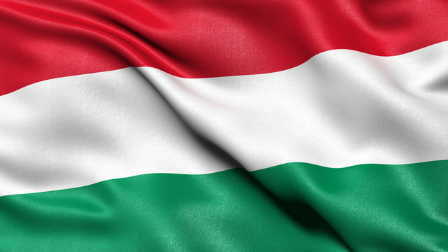 3D illustration of the flag of Hungary waving in the wind.