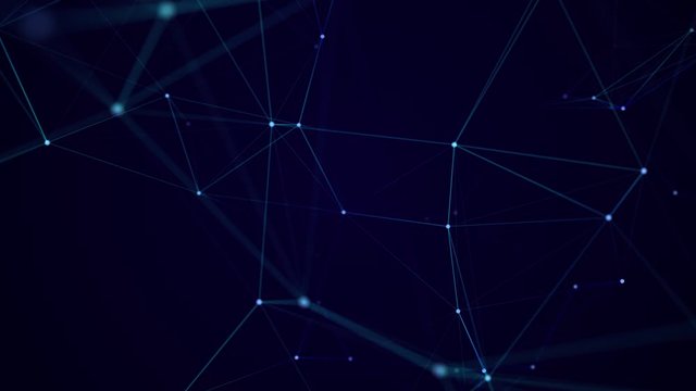 Abstract background with interweaving of lines and dots. Network connection structure. Data exchange. 3D Seamless loop.