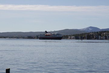  tromso tromsø  water travel tourism sea coast nature port blue landscape sky harbor architecture europe boatship mountain summer bay view city beautifull 