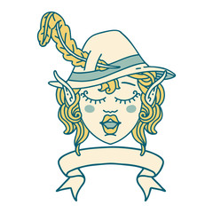 singing elf bard character face with banner illustration