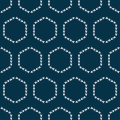 Hexagons. Design with manual hatching. Ethnic boho ornament. Seamless background. Tribal motif. Vector illustration for web design or print.