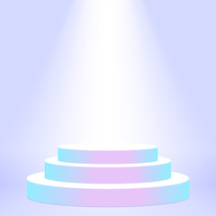 stage podium award for champion on purple background, pedestal show for victory position and light effect, stage award presentation for the best cosmetic products, stage lighting scene for the winner