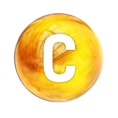Vitamin C sphere molecule for healthcare medical pharmacy. Shining symbol of Vitamin C.  Ascorbic acid. Vitamin icon. 3D rendering
