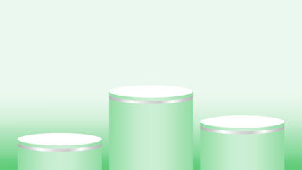 pedestal cylinder circle three steps for cosmetics showcase, 3d podium circle stage green pastel soft color, platform 3 step for advertising copy space, podium circle round 3 layers of product display